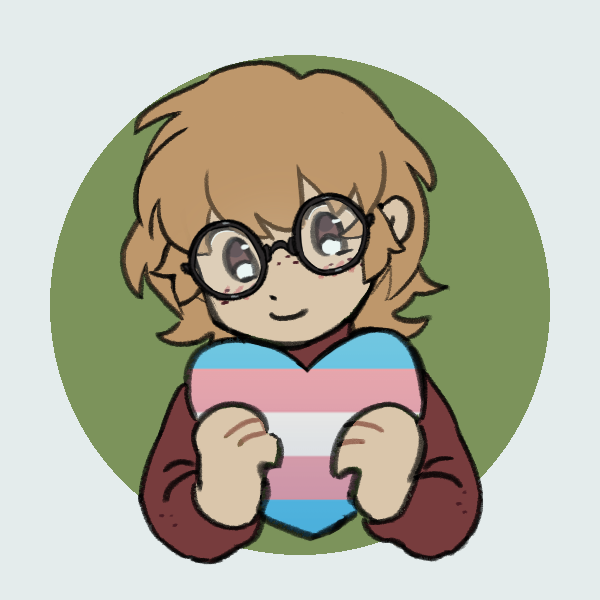 nerdy boy holding trans pride heart