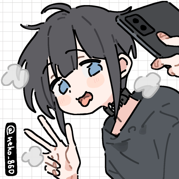 emo boy holding up peace sign with steam puffs around head taking selfie