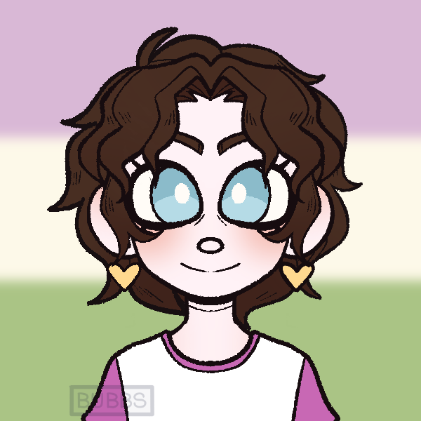androgynous guy with heart earrings in front of genderqueer pride flag