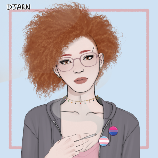 pale girl with afro-textured hair holding a cigarette