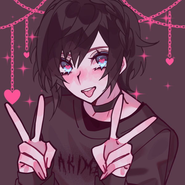 emo boy holding up two peace signs